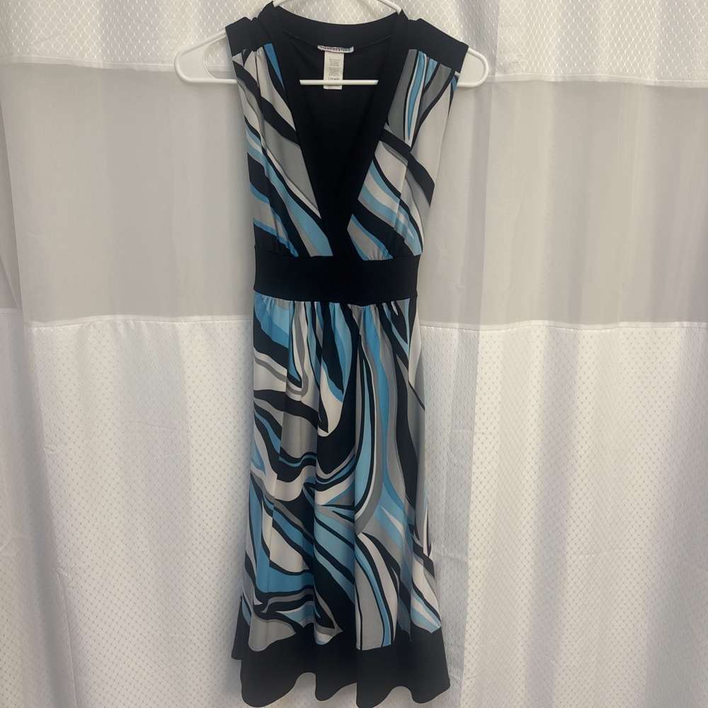 Georgiou Studio dress XS black & blue w tie in back Lined Stretchy